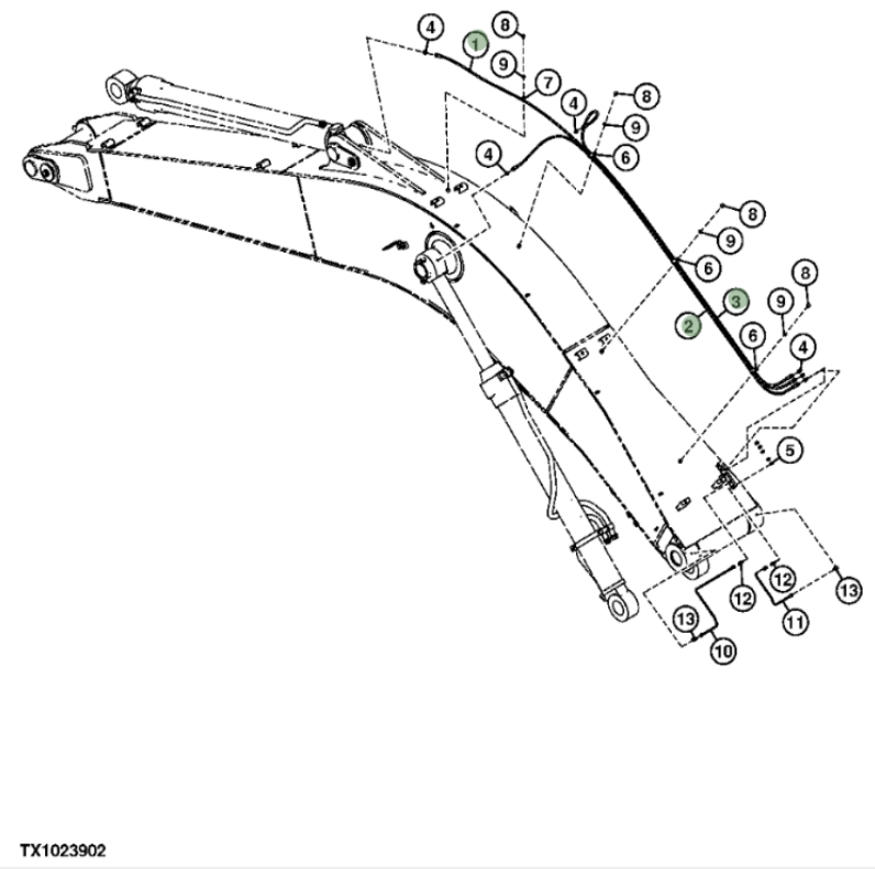Hitachi ZX240F-3 installation diagram showing hydraulic hose 4631052 at Pipe No. 1