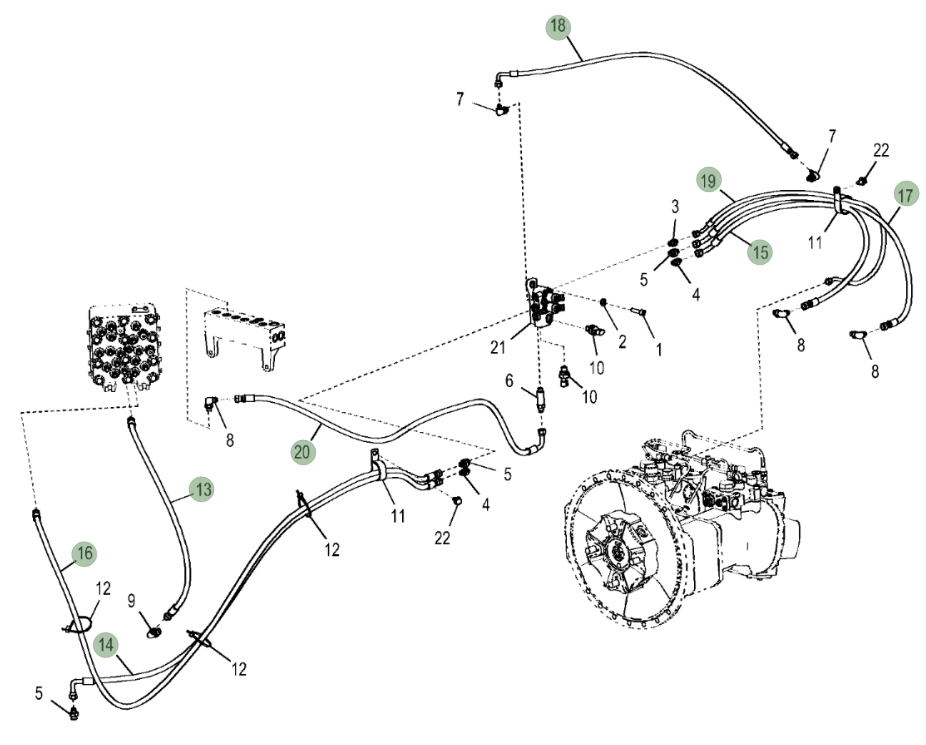 Hitachi ZX350LC-5N installation diagram showing hydraulic hose 4715352 at Pipe No. 15