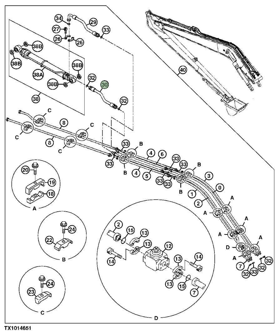 Hitachi ZX200LC-3 installation diagram showing hydraulic hose 4286268 at Pipe No. 30