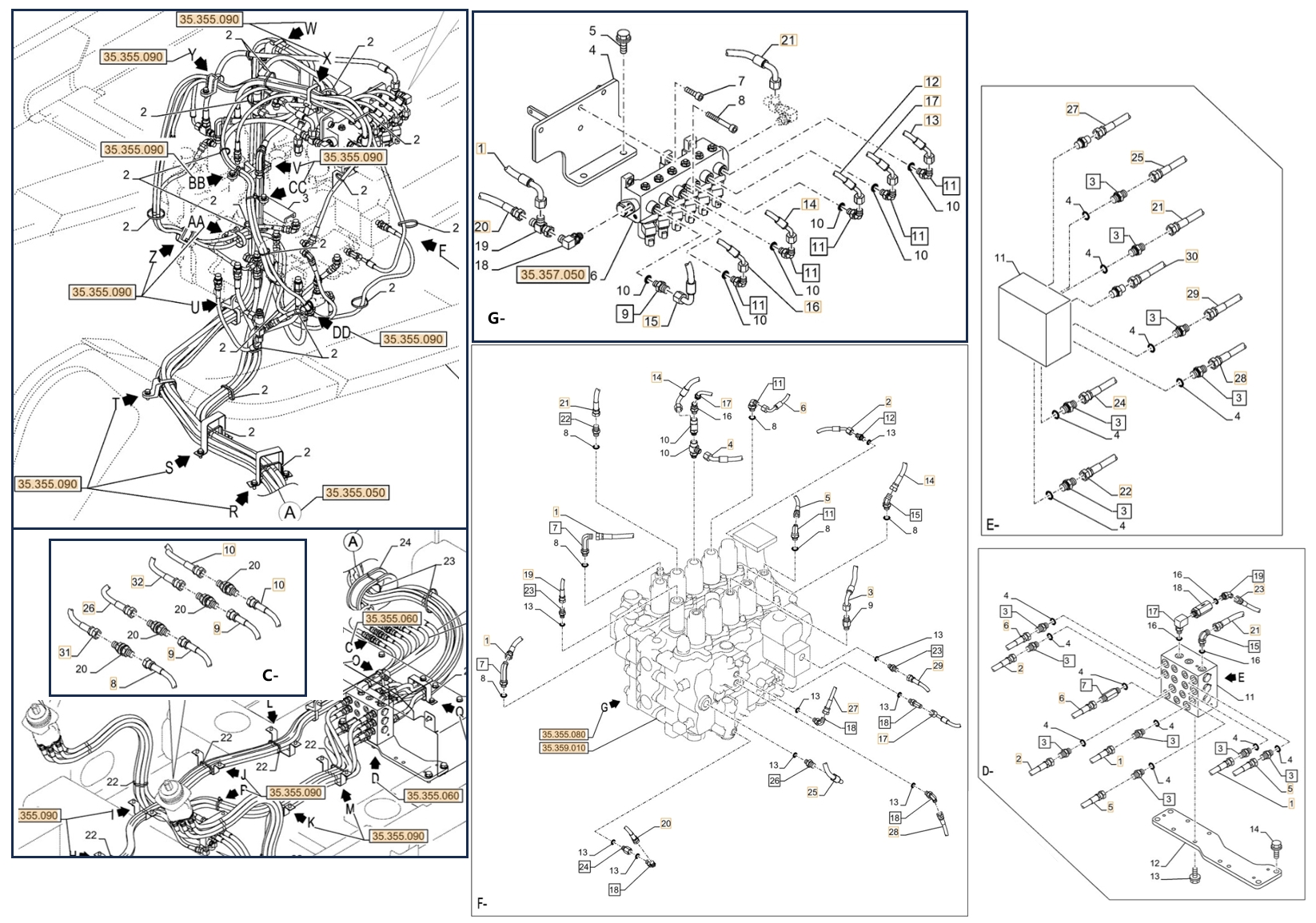 Case CX750D RTC ME installation diagram showing hydraulic hose KHJ2147 at Pipe No. C10-F6