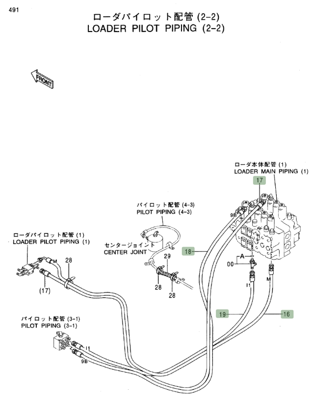 Hitachi EX450LC-5 installation diagram showing hydraulic hose 4319149 at Pipe No. 17