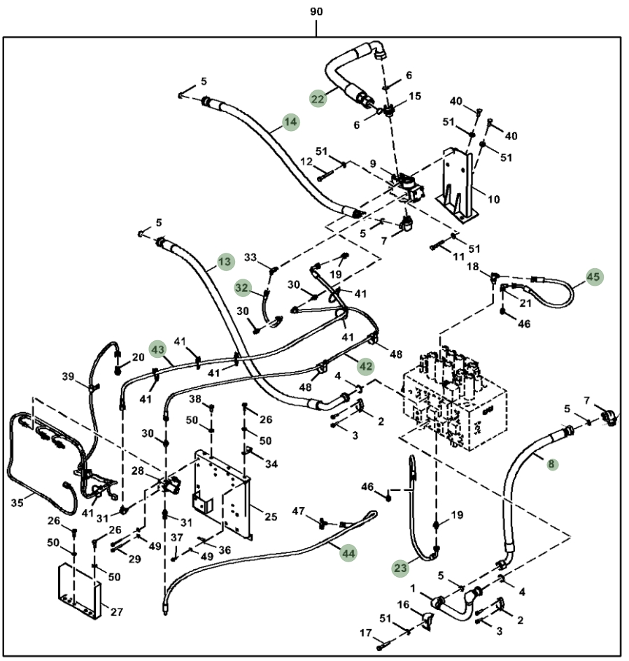 Hitachi ZX210-5G installation diagram showing hydraulic hose 4453063 at Pipe No. 45