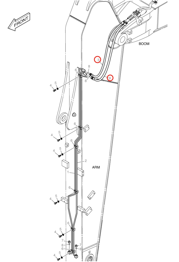 Doosan DX160LC-3 installation diagram showing hydraulic hose DS2013391 at Pipe No. 10
