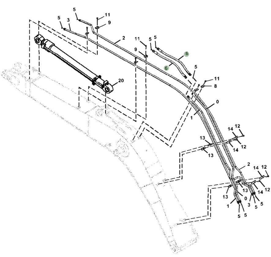 Hitachi ZX160LC-6N installation diagram showing hydraulic hose 4676586 at Pipe No. 6
