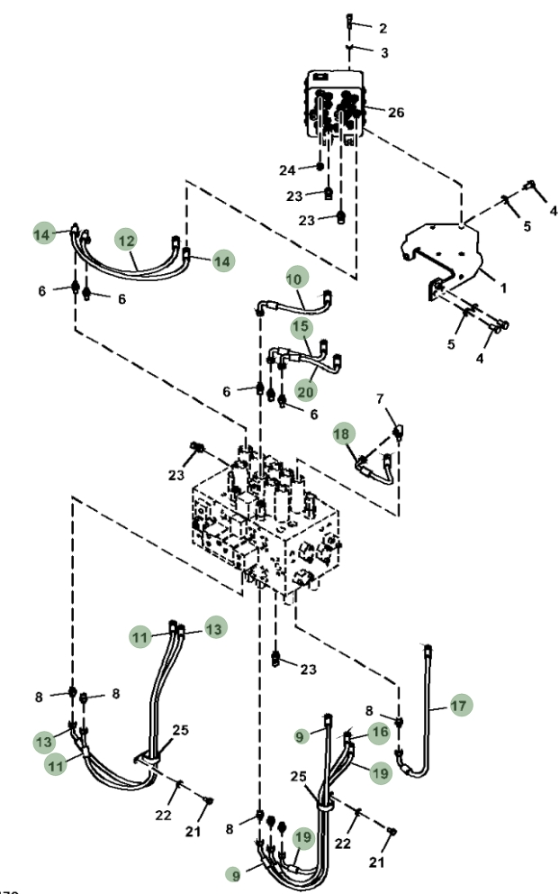 Hitachi ZX300LC-6N installation diagram showing hydraulic hose 4630939 at Pipe No. 15