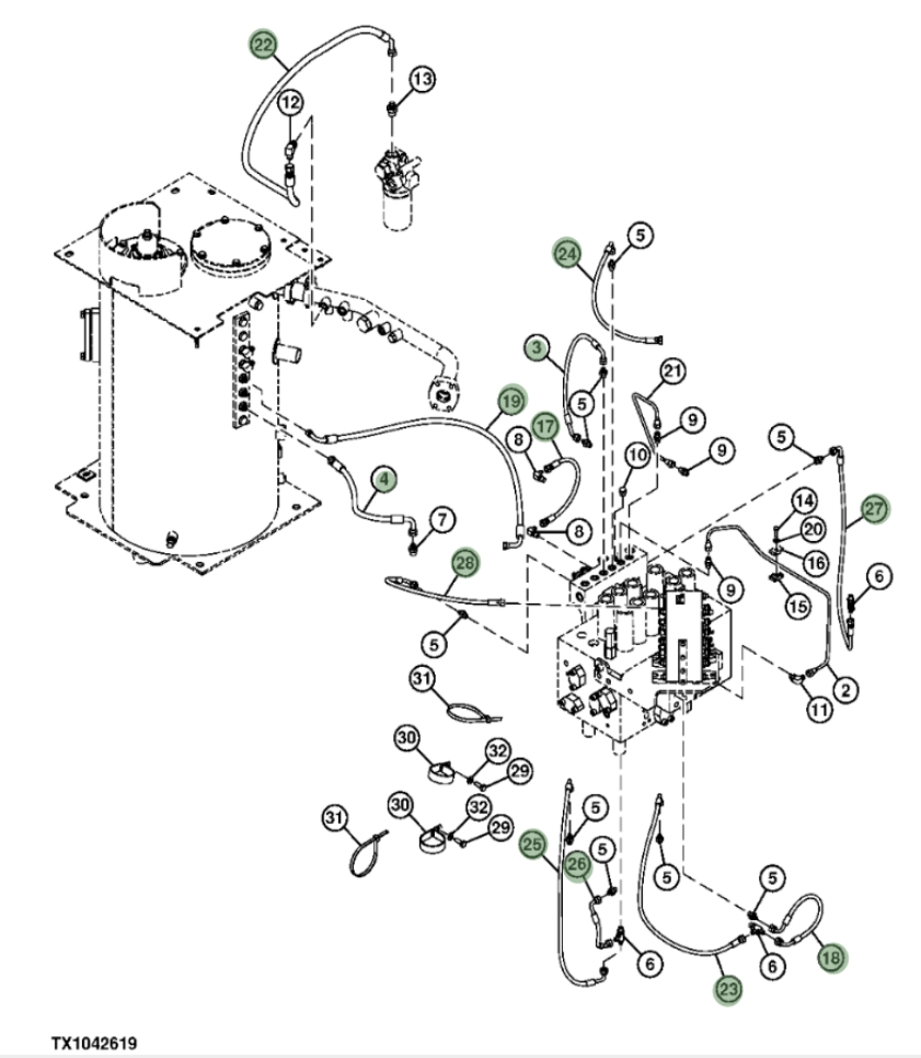 Hitachi ZX210F-3 installation diagram showing hydraulic hose 4632041 at Pipe No. 3