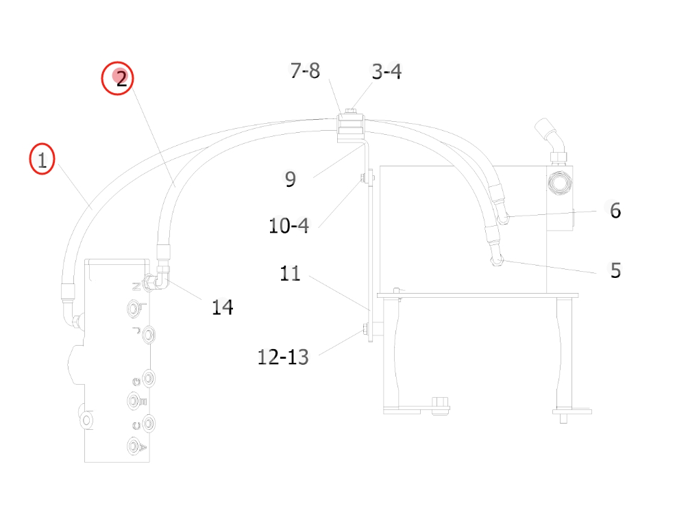 Sunward SWE150W installation diagram showing hydraulic hose 73050200D865 at Pipe No. 2