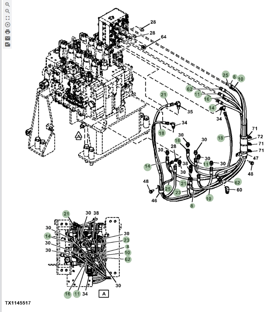 Hitachi ZX670LC-5G installation diagram showing hydraulic hose 4712899 at Pipe No. 18
