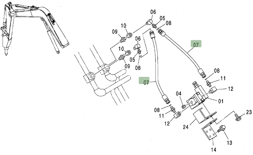 Hitachi ZX80 installation diagram showing hydraulic hose 4241360 at Pipe No. 7