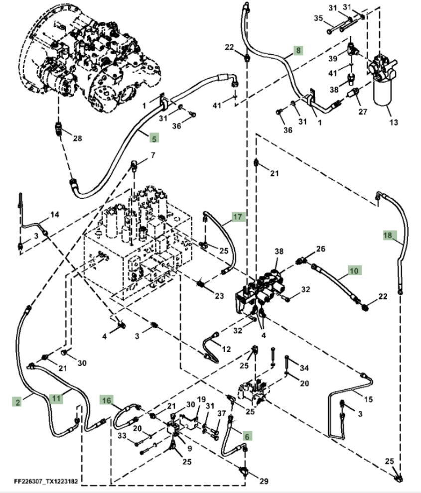 Hitachi ZX260F-FE-6N installation diagram showing hydraulic hose 9290833 at Pipe No. 18