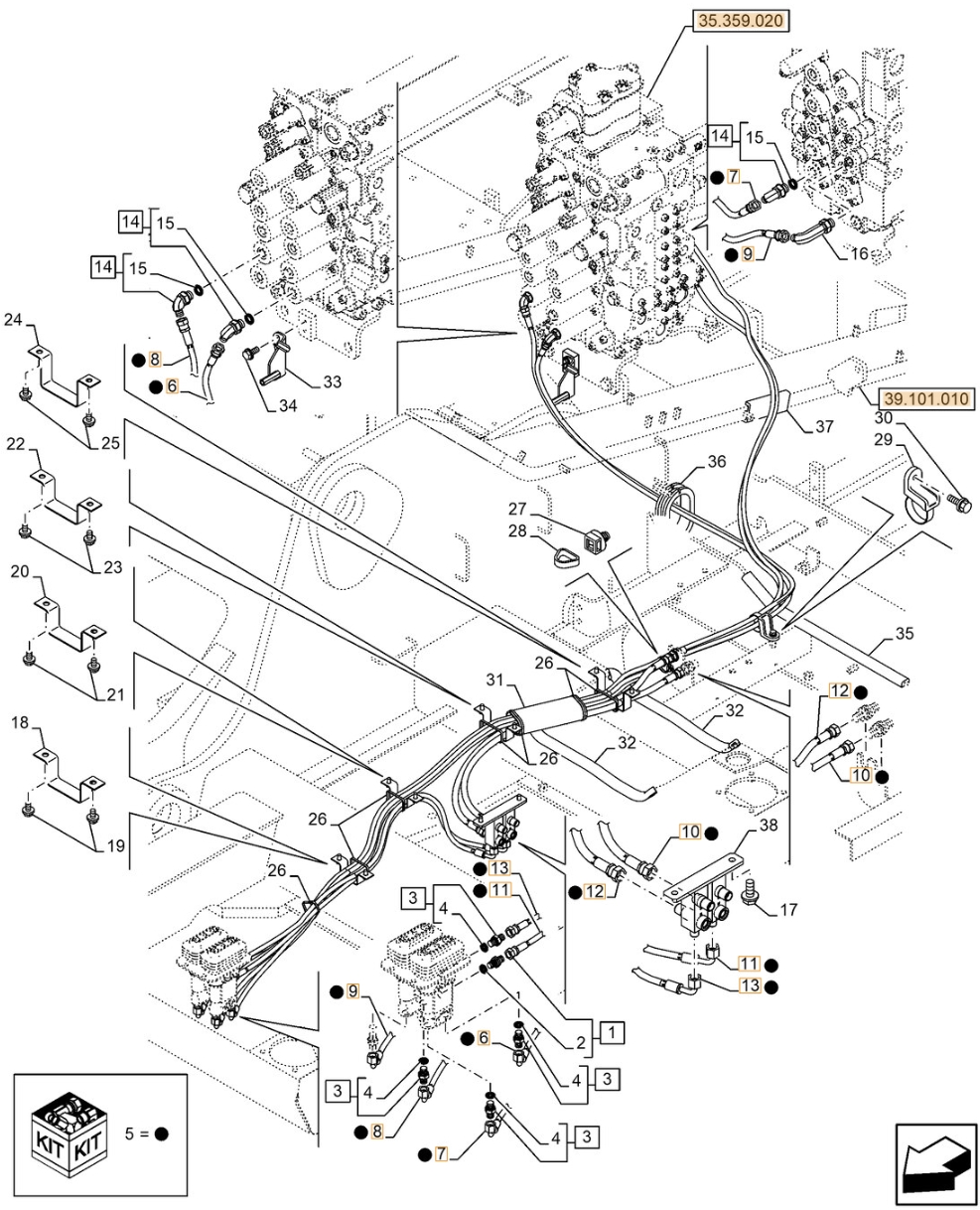 Case CX300E LC installation diagram showing hydraulic hose KHJ2093 at Pipe No. 11