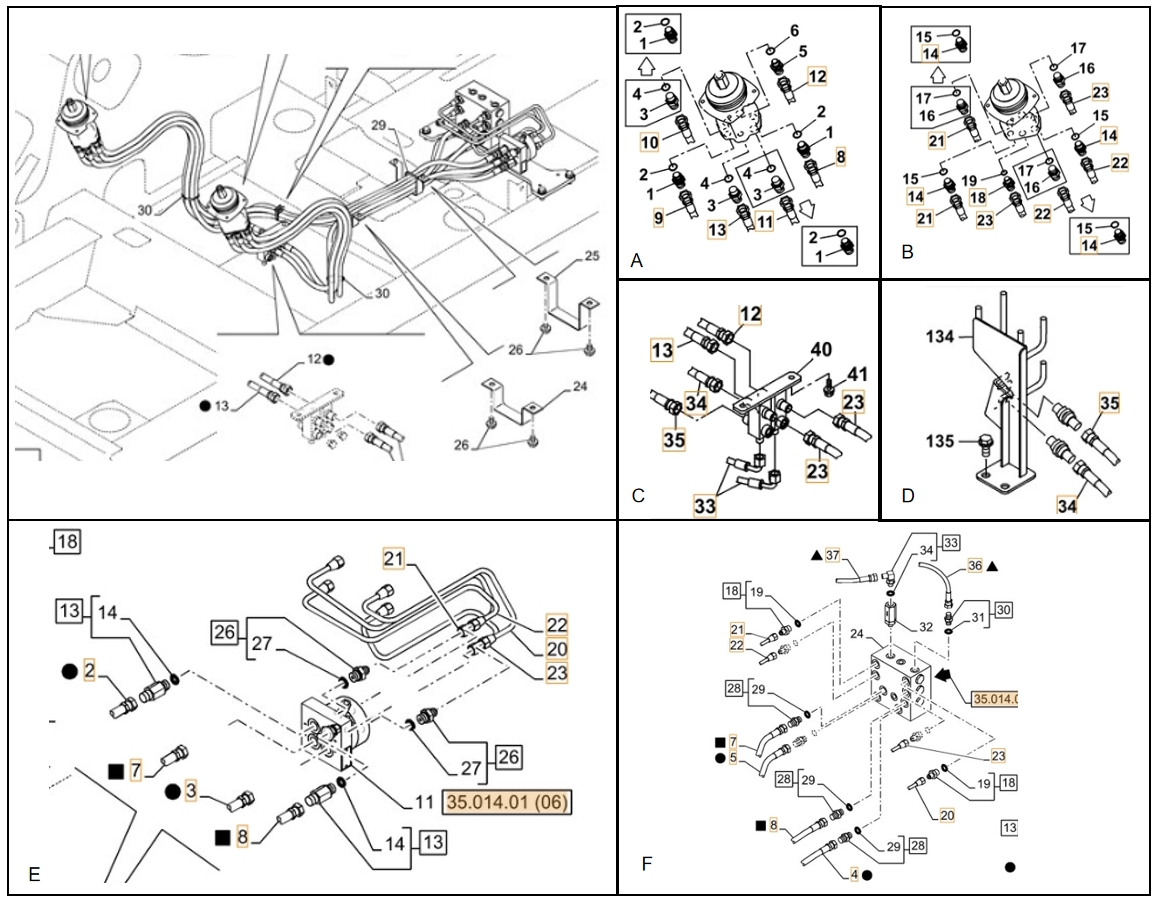 Case CX130C installation diagram showing hydraulic hose 159217A1 at Pipe No. A21-E7