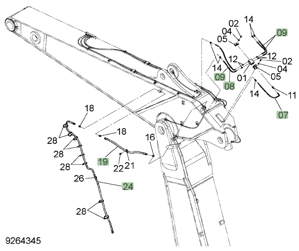 Hitachi ZX450LC-3 installation diagram showing hydraulic hose 4610787 at Pipe No. 9