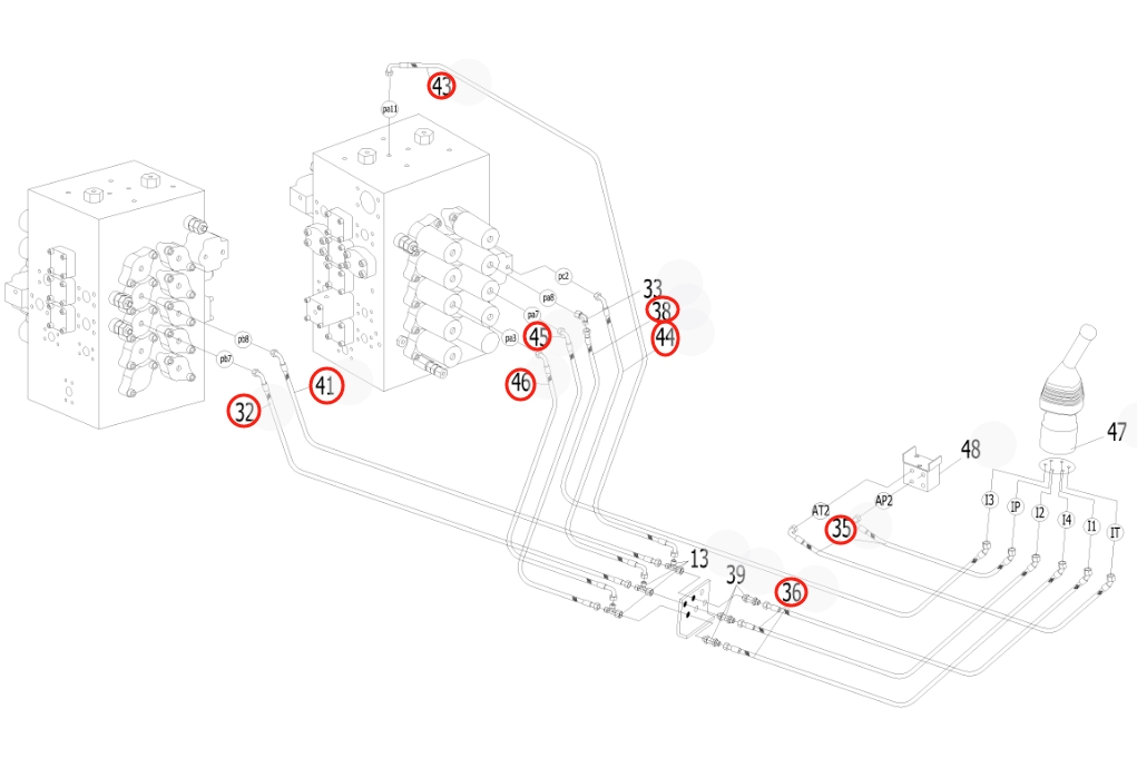 Sunward SWE500E-3 installation diagram showing hydraulic hose 730502001770 at Pipe No. 32
