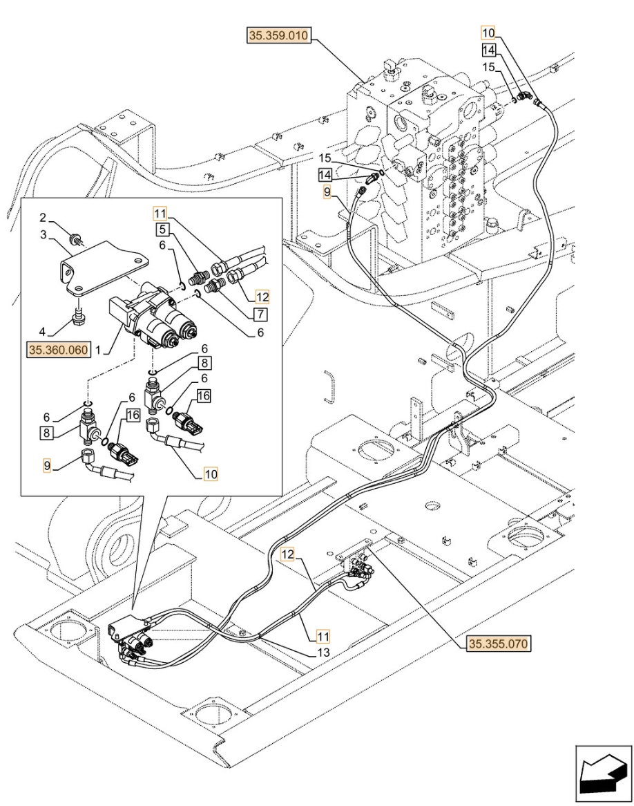 Case CX500D LC ME installation diagram showing hydraulic hose KHJ11500 at Pipe No. 10