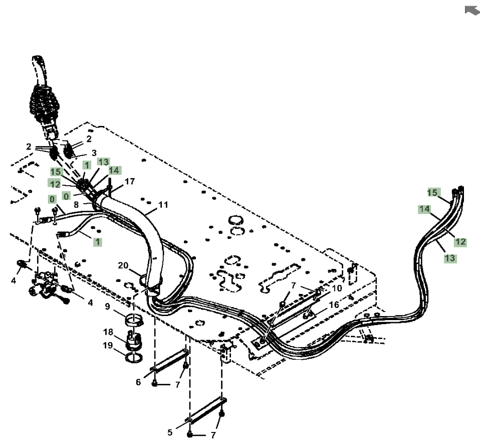Hitachi ZX210LC-5G installation diagram showing hydraulic hose 4629707 at Pipe No. 13