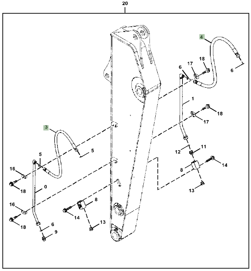 Hitachi ZX180LC-6N installation diagram showing hydraulic hose 4652746 at Pipe No. 4