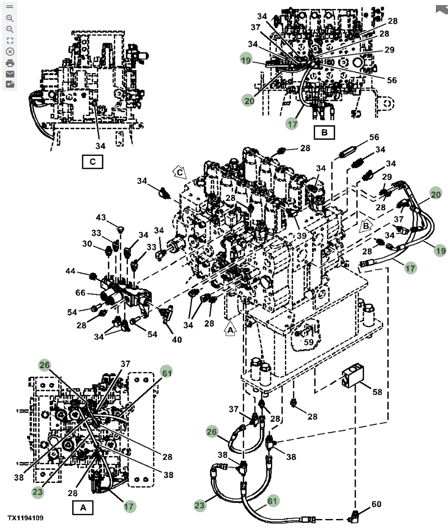 Hitachi ZX670LC-6 installation diagram showing hydraulic hose 4713485 at Pipe No. 17