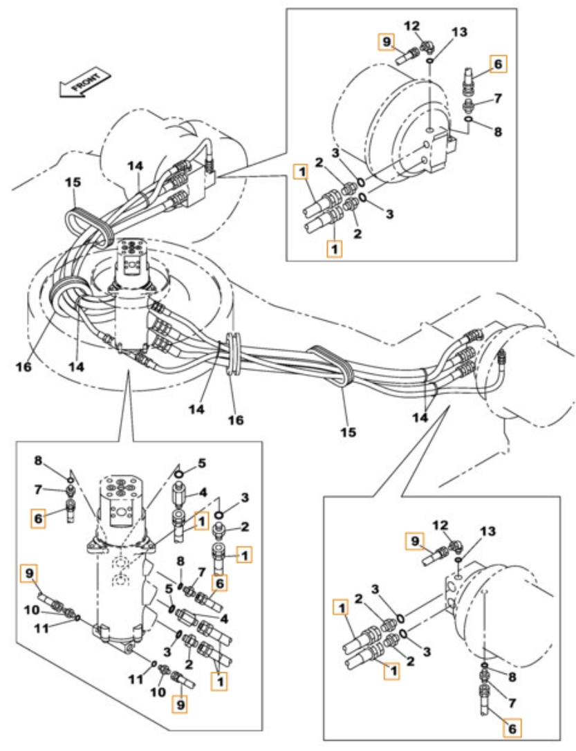 Case CX470C installation diagram showing hydraulic hose KTA1200 at Pipe No. 1