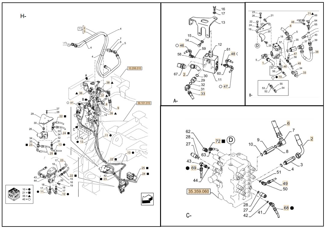 Case CX75C SR installation diagram showing hydraulic hose KHJ2036 at Pipe No. 22