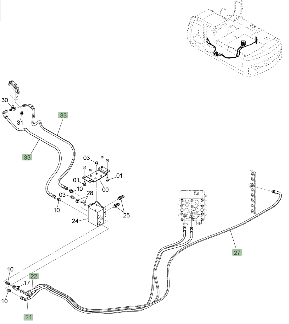 Hitachi ZX220W-3 installation diagram showing hydraulic hose 4673271 at Pipe No. 27