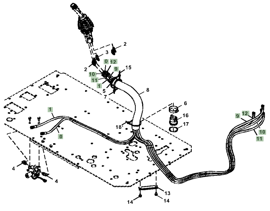 Hitachi ZX210LC-5N installation diagram showing hydraulic hose 4661819 at Pipe No. 9