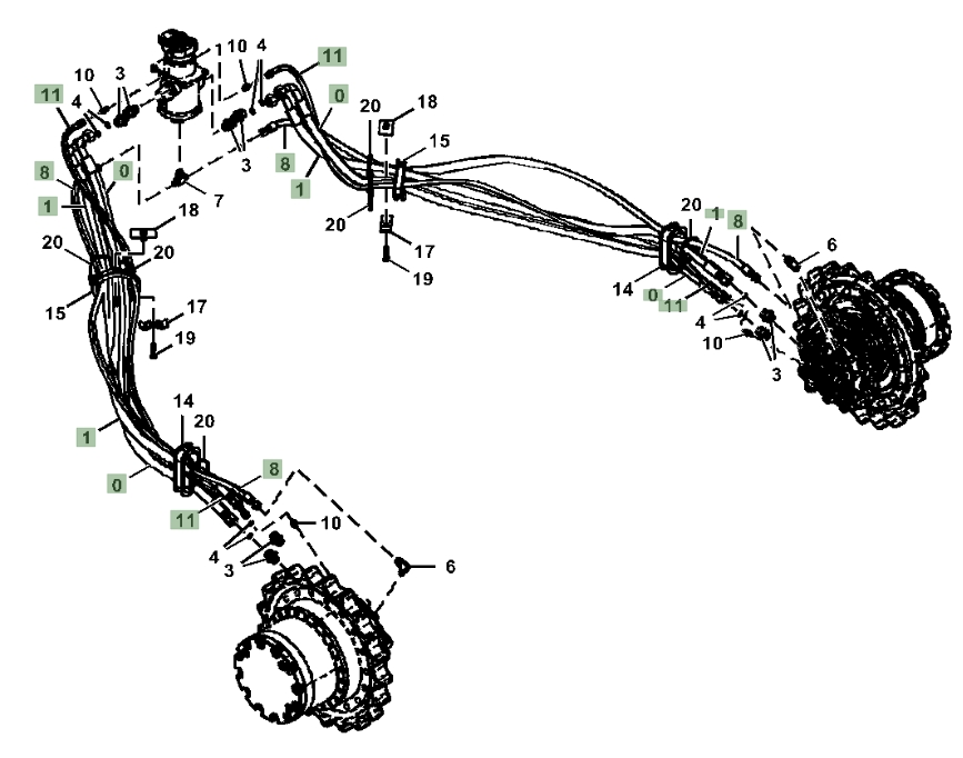 Hitachi ZX210-5N installation diagram showing hydraulic hose 4632449 at Pipe No. 0