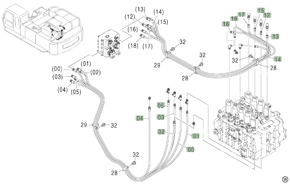 Hitachi ZX600LC installation diagram showing hydraulic hose 4455830 at Pipe No. 12