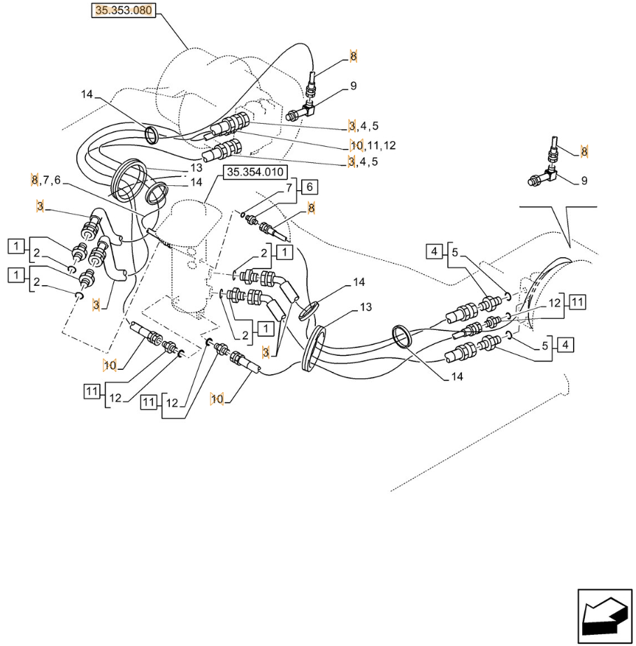 Case CX245D SR installation diagram showing hydraulic hose 152435A1 at Pipe No. 10