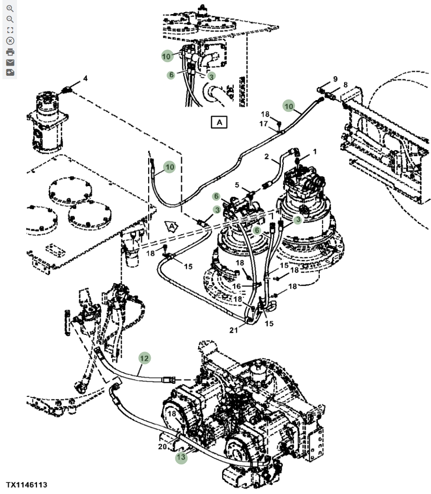 Hitachi ZX670LC-5G installation diagram showing hydraulic hose 4636895 at Pipe No. 6