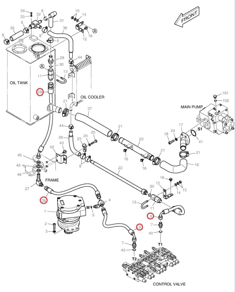 Doosan DX30Z installation diagram showing hydraulic hose DS20551026 at Pipe No. 6
