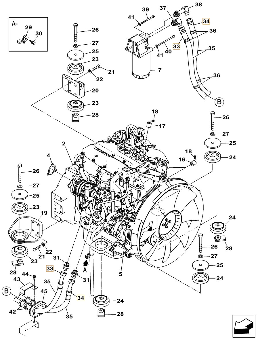 Case CX180C installation diagram showing hydraulic hose KLH10210 at Pipe No. 33