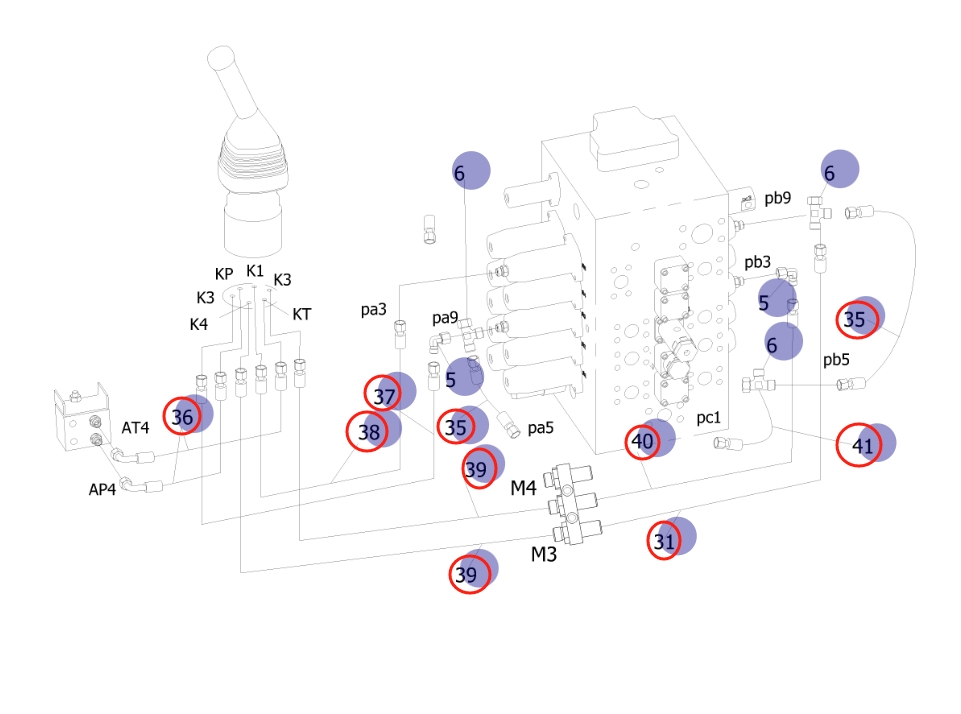 Sunward SWE155E installation diagram showing hydraulic hose 730502004904 at Pipe No. 35