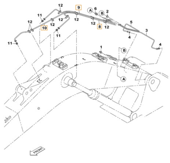 Case CX230B installation diagram showing hydraulic hose KHJ2068 at Pipe No. 8