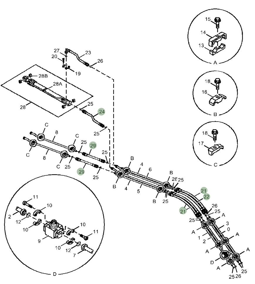 Hitachi ZX210-5G installation diagram showing hydraulic hose 4286268 at Pipe No. 24