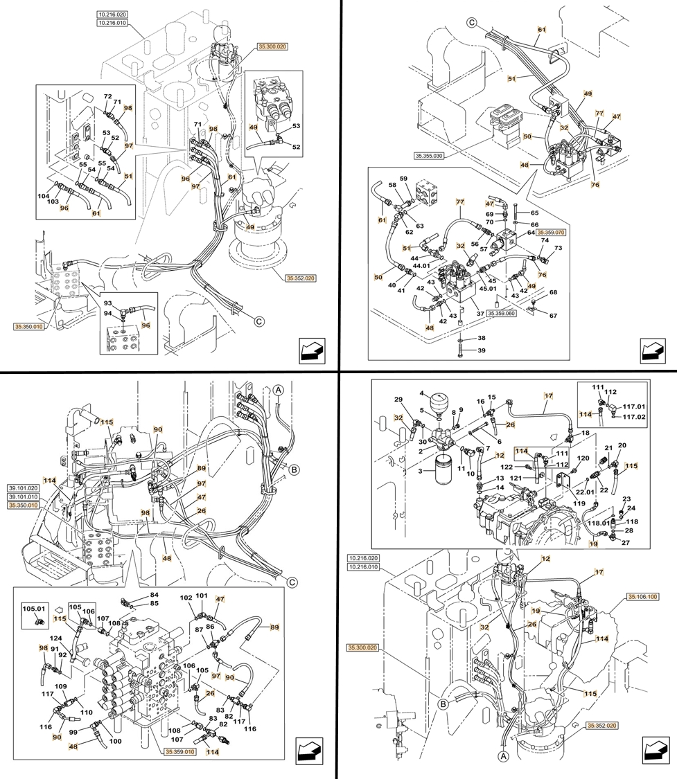 Case CX145C SR installation diagram showing hydraulic hose KHJ14900 at Pipe No. 51