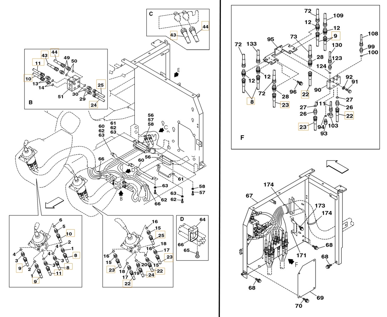 Case CX160 installation diagram showing hydraulic hose 159214A1 at Pipe No. 24