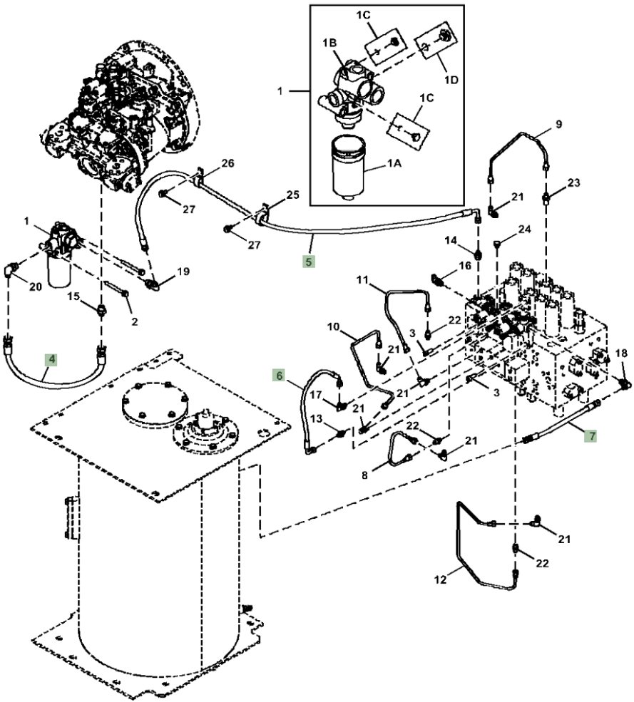 Hitachi ZX250LC-5G installation diagram showing hydraulic hose 4647460 at Pipe No. 7