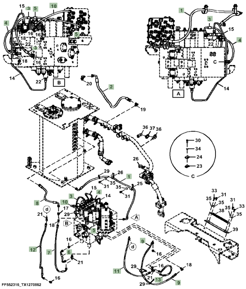 Hitachi ZX210LC-6N installation diagram showing hydraulic hose 4656809 at Pipe No. 4