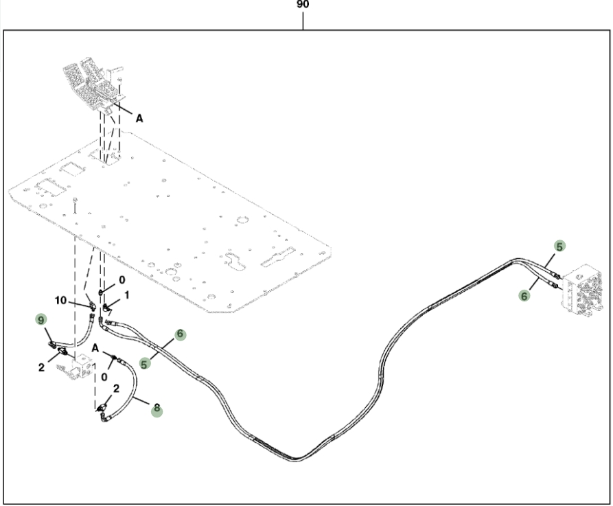 Hitachi ZX470-5A installation diagram showing hydraulic hose 4696770 at Pipe No. 6