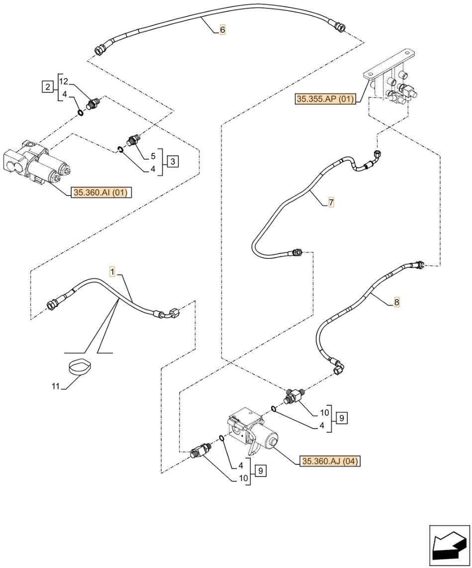 Case CX300D NLC installation diagram showing hydraulic hose KHJ2089 at Pipe No. 7