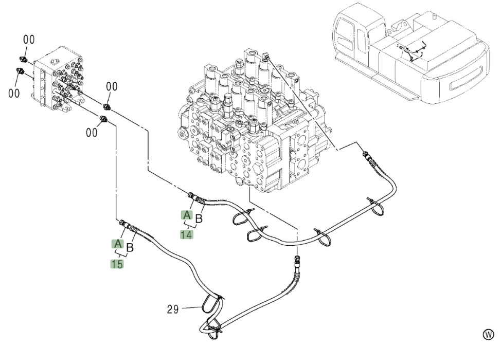 Hitachi ZX450LC installation diagram showing hydraulic hose 4450433 at Pipe No. 14A