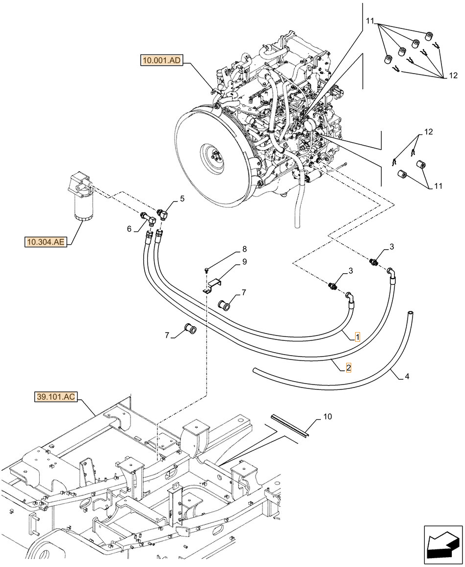 Case CX250D LC installation diagram showing hydraulic hose KRH10330 at Pipe No. 1