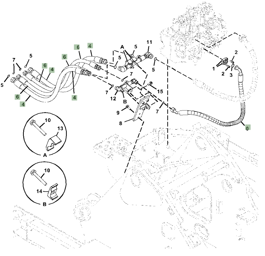 Hitachi ZX345USLC-6N installation diagram showing hydraulic hose 4649408 at Pipe No. 6