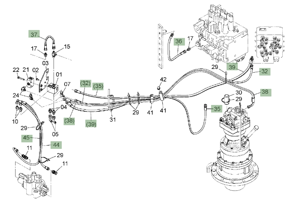 Hitachi ZX120-3 installation diagram showing hydraulic hose 4688121 at Pipe No. 32A