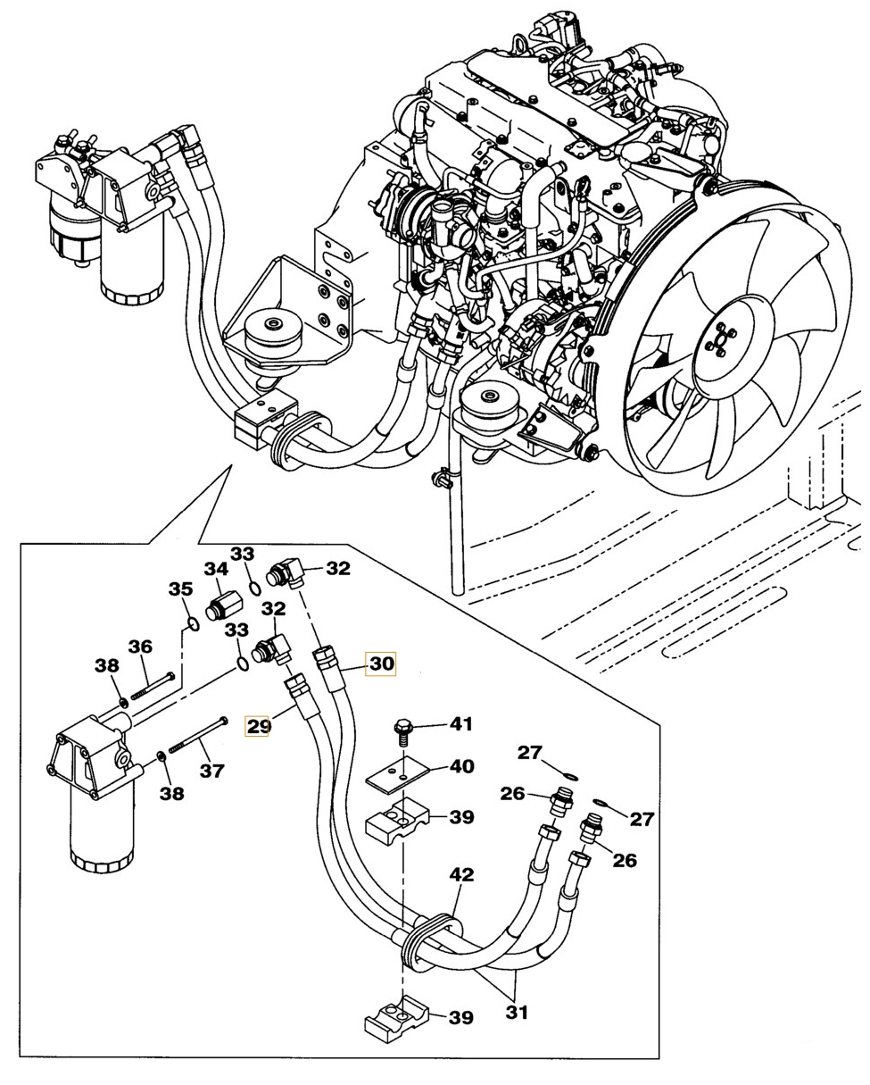 Case CX160B installation diagram showing hydraulic hose KLH10210 at Pipe No. 29