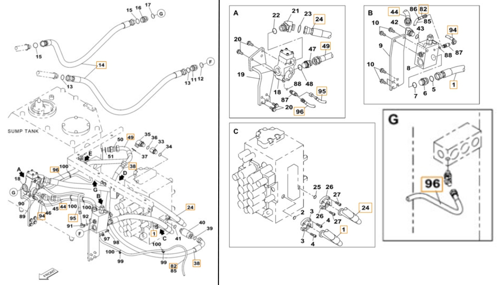 Case CX230B installation diagram showing hydraulic hose KRJ16340 at Pipe No. 49