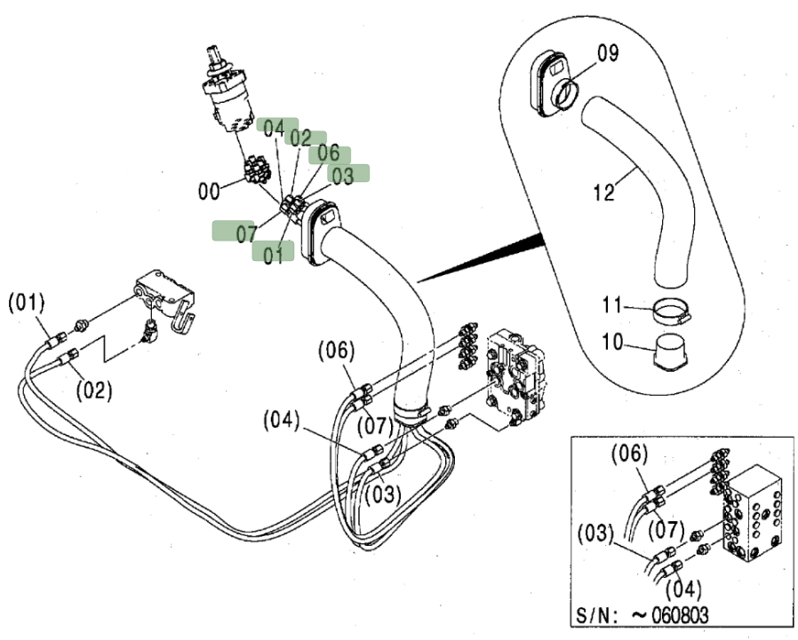 Hitachi ZX80 installation diagram showing hydraulic hose 4449986 at Pipe No. 2