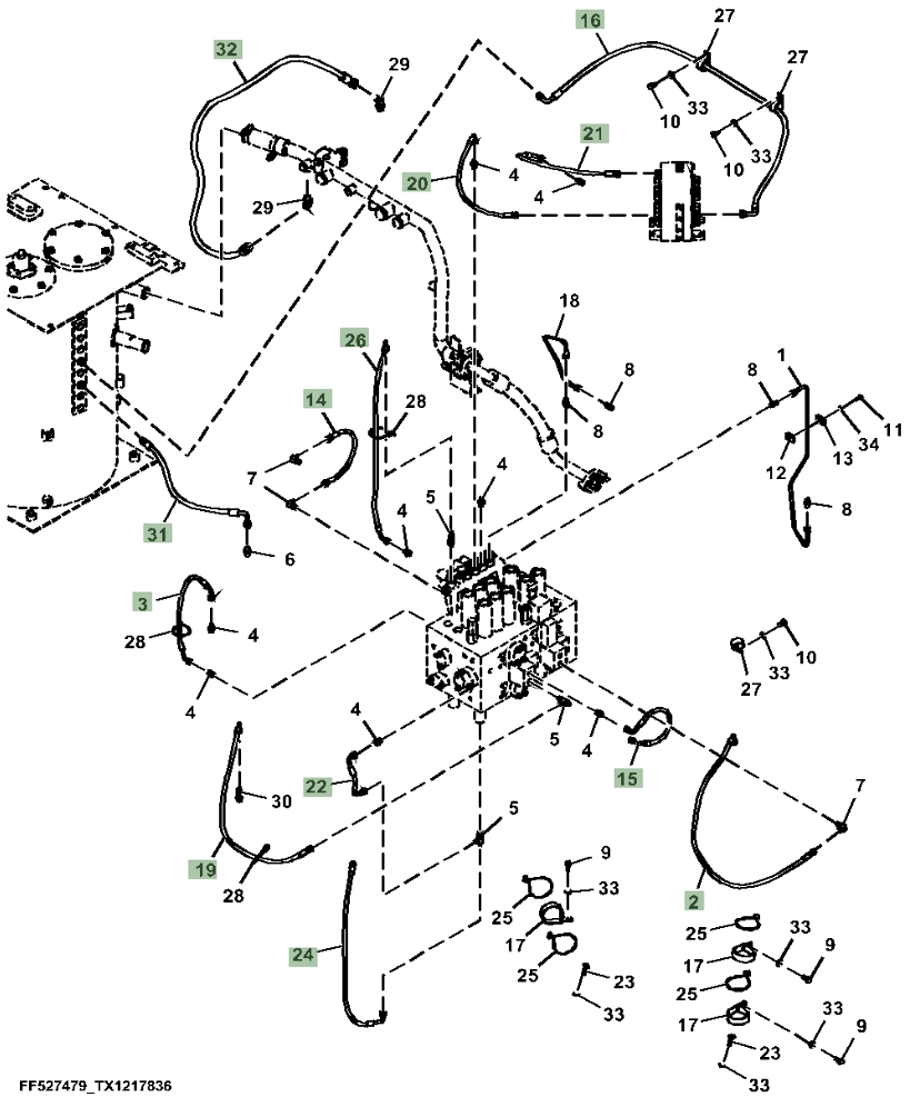 Hitachi ZX300LC-6N installation diagram showing hydraulic hose 4630947 at Pipe No. 19