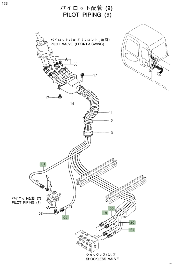 Hitachi EX160LC-5 installation diagram showing hydraulic hose 4333580 at Pipe No. 5